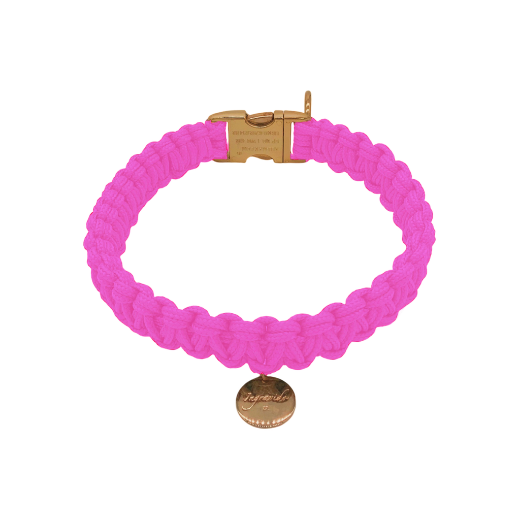 007 rosa pink gold stabil Halsband  handmade handgemacht paracord kreuzknoten vegan ingravido hanstedt online shop fuer Hundezubehoer Hundeladen