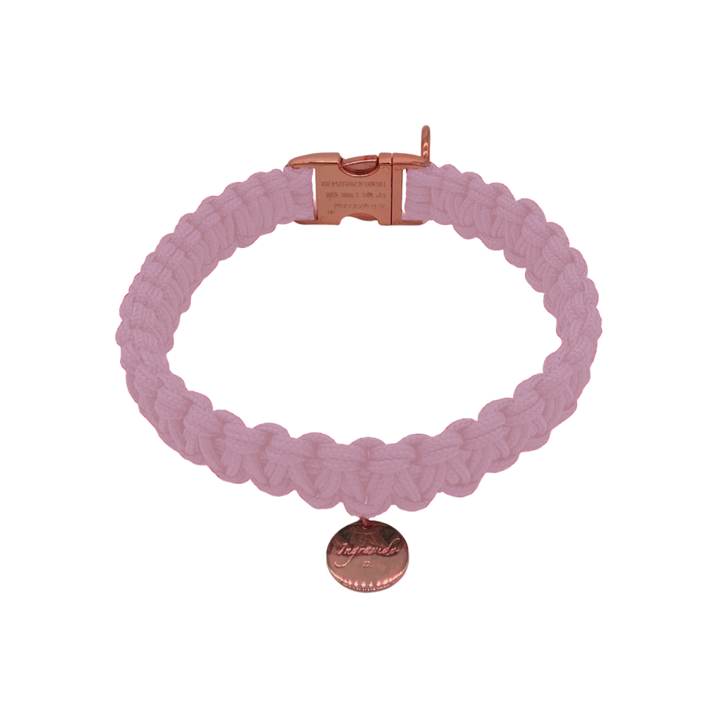 006 rosa babyrosa rosegold stabil Halsband handmade handgemacht paracord kreuzknoten vegan ingravido hanstedt online shop fuer Hundezubehoer Hundeladen