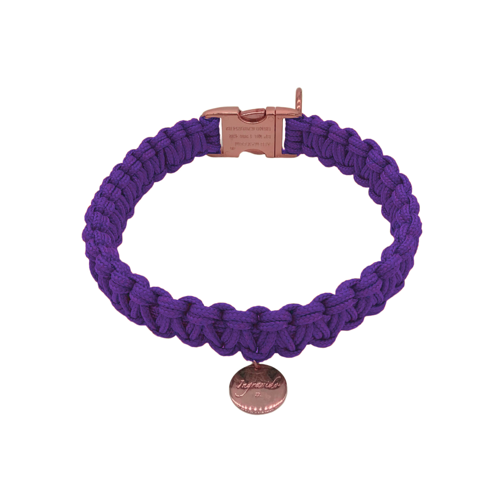 009 violett lila rosegold stabil Halsband  handmade handgemacht paracord kreuzknoten vegan ingravido hanstedt online shop fuer Hundezubehoer Hundeladen