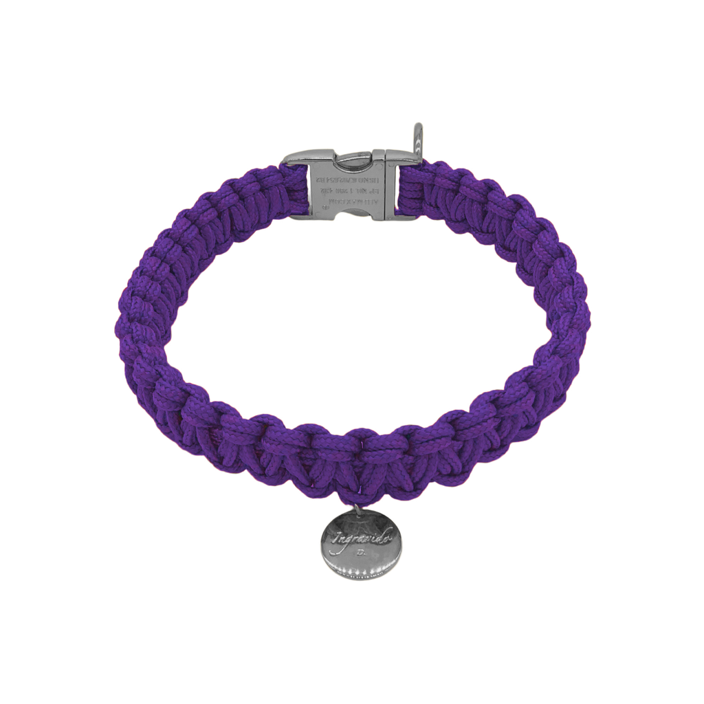 009 violett lila silber stabil Halsband handmade handgemacht paracord kreuzknoten vegan ingravido hanstedt online shop fuer Hundezubehoer Hundeladen